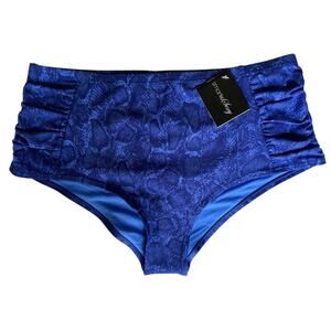 NEW Smart & Sexy High Waisted Swim Bottoms Rouched Blue Snake Print Women's XL